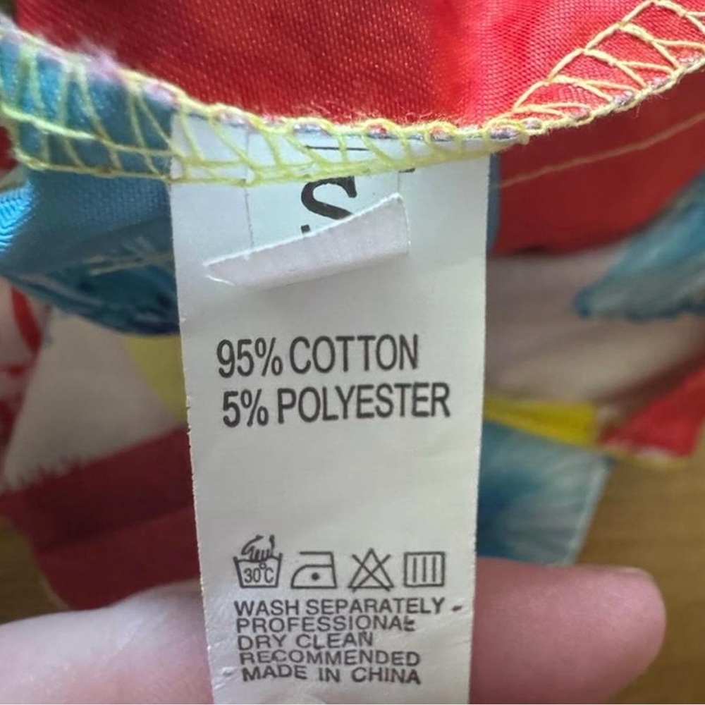 Colorful Ruffled Mini Skirt - Red, Turquoise & Yellow Shell Print - Picture 6 of 6